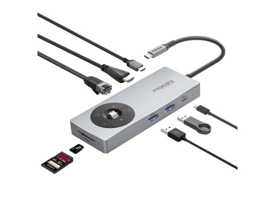 Promate ComandHub-Pro 14-in-1 Highspeed Multiport USB-C Hub with 100W PD Passthrough & Multimedia Controls